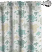 Abakuhaus Schildpadden Gordijnen – 2x75x175 cm – Microfaser – Halfdonker – Zeegroen & Grijs-Geel