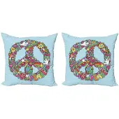 Abakuhaus Hippie Kussenhoes Set (2x) – Floraal Vrede – 45x45 cm