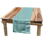 Abakuhaus Tafelloper – abstract 40x180 cm – Polyester, wasbaar op 40°C, turkoois/wit