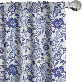 Abakuhaus Aquarell Voorhangen – 2-delig, 75x245 cm – Bloemen ontwerp Blauviolet