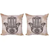 Abakuhaus Hamsa Kussenhoes – 45x45 cm – Dubbelzijdig bedrukt – Donkerbruin