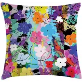 Abakuhaus kussenhoes – veelkleurige bloemenprint – magenta aqua 60x60 cm
