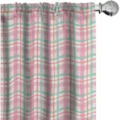 Abakuhaus Gordijn – Geruit mintgroen zalmroze – 2x75x225 cm microvezel