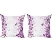 Abakuhaus Kussenhoes – Set van 2x40x40 cm – Vlinders en Bloemen – Dubbelzijdig – Paars