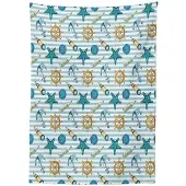 Abakuhaus Tafeldoek – 140x200 cm – Satijn – Blauw/Abrikoos – Gestreept
