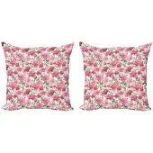 Abakuhaus Aquarel Kussenhoes Set – 2x40x40 cm – Dubbelzijdig bedrukt – Roze/Wit