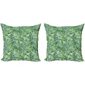 Abakuhaus Blad Kussenhoes – 2x50x50 cm – Dubbelzijdig – Groen/Wit