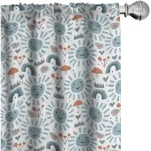 Abakuhaus Kinder gordijnen – 2x75x225 cm – halfdonkerend – Licht azuurblauw & koraal