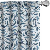 Abakuhaus Walvissen gordijnen – 2-delige set 75x245 cm – microvezel wit/nachtblauw
