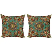 Abakuhaus Mandala kussenhoesenset – 2x50x50 cm – Dubbelzijdig bedrukt – Microvezel Teal Indigo Rubin