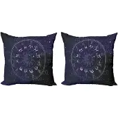 Abakuhaus Astrologie Decoratieve kussenhoezen – 2x40x40 cm – Dierenriemrad – Donkerblauw/Wit