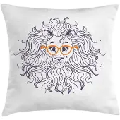 Abakuhaus Kussenhoes – Cartoon-Leeuw Bril – 60×60 cm – Aubergine/Oranje – Dubbelzijdig bedrukt