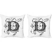 Abakuhaus Kussenhoes Set – Letter D, 2x40x40 cm – Dubbelzijdig gedrukt – Zwart/Wit/Grijs