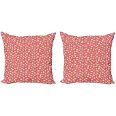 Abakuhaus Kussenhoes Set 2x50x50 cm – Dubbelzijdig bedrukt – Rits – Donkerkoraal/Grijs