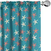 Abakuhaus Nautische Gordijnen – 2x75x225 cm, koraal/teal, microvezel