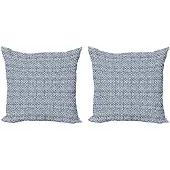 Abakuhaus Kussenhoes Set 2x45x45 cm – Ethnisch Schuppenstreifen – Dubbelzijdig Marinecreme