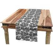 Abakuhaus Tafel-loper – Zwart-witte bladeren – 40×300 cm, wasbaar