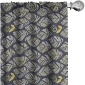 Abakuhaus – Gordijnen met bladeren – Set van 2 – Nachtblauw/Geel, microvezel