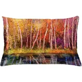 Abakuhaus Bos-kussenhoes – Herfstbomen aan het meer – 65x40 cm – Paars