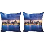 Abakuhaus Kussenhoes Auckland – Dubbelzijdig 50x50 Marineblauw Bleekgeel