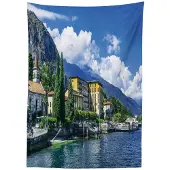 Abakuhaus Tafellaken – Comomeerlandschap – 140x240 cm – satijn, groen/blauw