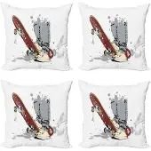 Abakuhaus Kussenhoezen Set 4x40x40 cm – Skate & Sneakers – Dubbelzijdig Digitaal Drukwerk – Bruin-Creme