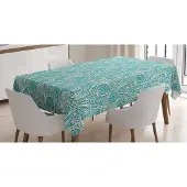 Abakuhaus Turkoois tafelkleed – Satijn 140x240 cm – Kantpatroon