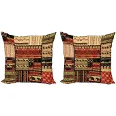 Abakuhaus Kussenhoes Set – Patchwork – 2x50x50 cm – Digitaaldruk – Rood/Groen/Zwart