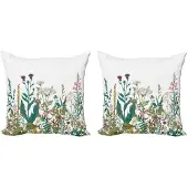 Abakuhaus Bloemkussenhoezen Set – 2x45x45 cm – Dubbelzijdig bedrukt – Groen/Wit