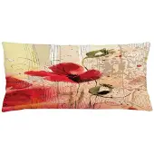 Abakuhaus Kussenhoes Klaproosbloemen – Retro Beige/Rood – Tweezijdig bedrukt, Rits, 40x90 cm