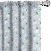 Abakuhaus – Kindergordijnenset 2x75x225 cm – Wolken en ooievaars – Babyblauw