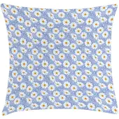 Abakuhaus Madeliefjes-kussenhoes – Lente-herleving, wasbaar, rits – 40x40 cm – Blauw/Oranje/Wit