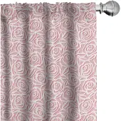 Abakuhaus Gordijnset – 2x75x175 cm – Microvezel – Rozenmotief Poederroze/Donker koraal