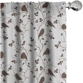 Abakuhaus – Vogelgordijnen – 2x75x245 cm – Tweetende mussen – donkerbruin en grijs