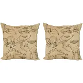 Abakuhaus Velociraptor Kussenbezug Set – 2x50x50 cm – Dubbelzijdig Gedrukt – Zandbruin