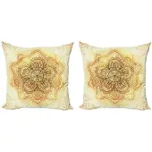 Abakuhaus Mandala Kussenhoes – 2×50×50 cm – Dubbelzijdig bedrukt – Bruin Geel