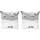 Abakuhaus Winter Kussenhoesenset – 2x50x50 cm – Dubbelzijdig bedrukt – Vermiljoen/Grijs/Zwart