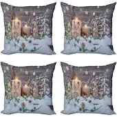 Abakuhaus – Kerst kussenhoezen-set – 4x45x45 cm – dubbelzijdige druk – bruin-wit