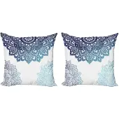 Abakuhaus Flora Kussenhoes – 2x45x45 cm – Dubbelzijdig – Lichtblauw/Donkerblauw