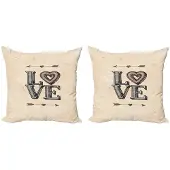 Abakuhaus Liefde Kussenhoesenset – 2x40x40 cm – Dubbelzijdige Digitaaldruk – Beige/Grijs/Oranje