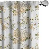 Abakuhaus Bloemen gordijnen – 2x75x175 cm – microvezel, halfverduisterend, wit/beige