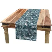 Abakuhaus bloemen-tafelloper – 40 x 180 cm – blauwgrijs/wit – polyester