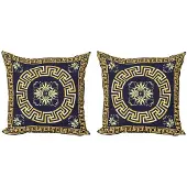 Abakuhaus Griekse Sleutel Kussenhoes – Set van 2 – 50x50 cm – Donkerblauw Geel – Digitaldruk