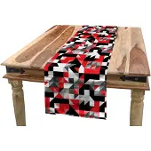 Abakuhaus Tafelloper – Halve Driehoeken – 40x180 cm – Donkergrijs/Wit