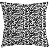 Abakuhaus – Victoriaanse kussenhoes – Damast-geïnspireerde wijnoogst – 50x50 cm – zwart-wit