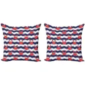 Abakuhaus Krabben Kussenhoes Set – 2x40x40 cm – Dubbelzijdig digitaal bedrukt – Rood en Marineblauw