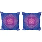 Abakuhaus Mandala kussenhoezen – 2x 40x40 cm – Dubbeldruk – Magenta/Nachtblauw/Wit
