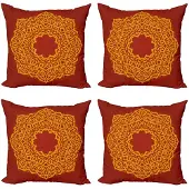 Abakuhaus Mandala Kussenhoes Set – 4x50x50 cm – Mikrofaser – donkergeel/paprika