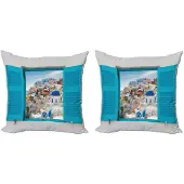 Abakuhaus Kussenhoes – 2x50x50 cm – Dubbelzijdig bedrukt – Turkoois/Grijs, Mikrofaser