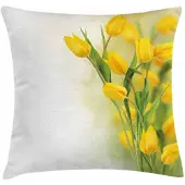 Abakuhaus kussenhoes – Gele Tulpen, dubbelzijdig bedrukt, 50x50 cm, rits, ferngroen/mosterdgeel
